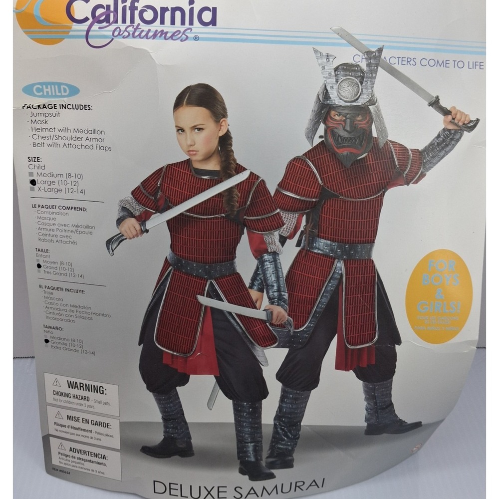 Deluxe Samurai Costume Halloween Child L 10-12 Cosplay Theater Asian Warrior